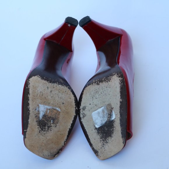 Vintage 80s Red Patent Leather Peep Toe Pumps EUC Size 7 - Picture 5 of 11
